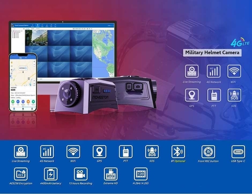 4K Taktiksel Kask Kamerası Canlı yayın GPS SOS İletişim güvenlik görevlileri