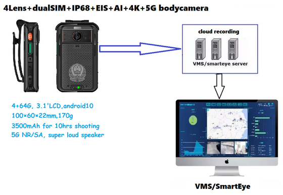 Yüksek Bitrate 256kbps-8Mbps 5G Vücut Kamerası 13 Milyon Pikselli Arka Kamera