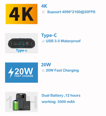 Android 10 Sistemi ve 1.5W Spotlight / Floodlight LED ile 5G Vücut Giydiği Kamera
