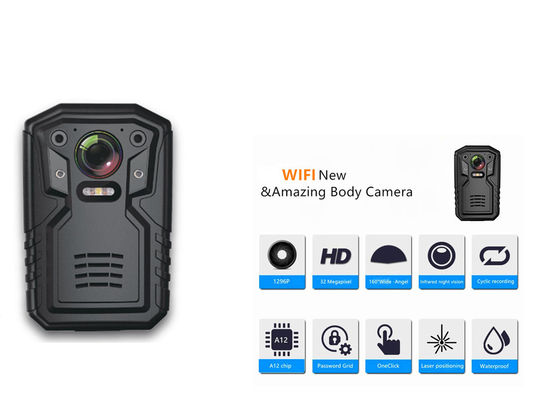 32GB Ambarella A12 Çip Vücut Aşınmış Kamera GPS Kızılötesi Gece Görüş Taşınabilir Bodycam