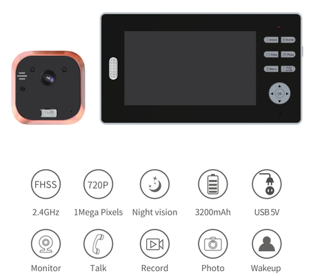 2.4GHz WIFI Video Kapı Zili 7 inç Yüksek Çözünürlüklü LCD Peephole Video Kapı Zili